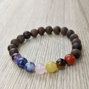7 Chakras 8mm Natural Gemstone Wooden Bead Handmade Stretch Bracelet